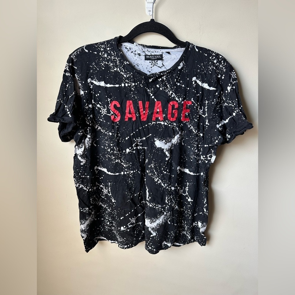 Brave Soul London Shirt Graphic Tee Savage Short Sleeve Paint Splatter Medium - Picture 1 of 6